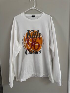 Kith White Long Sleeve '96 Classics Graphic Tee with Orange and Burgundy Print